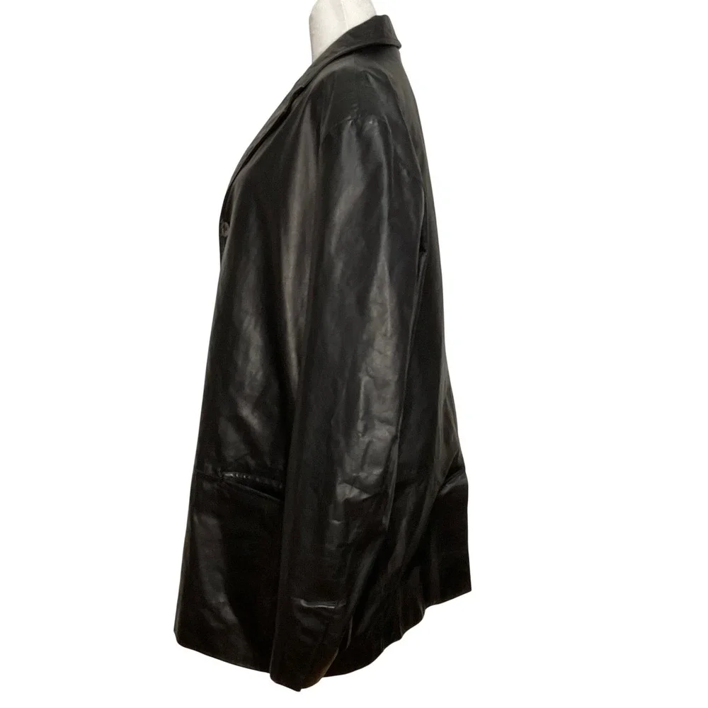 vintage Banana‎ republic men's leather jacket trench coat black Korea retro Y2K